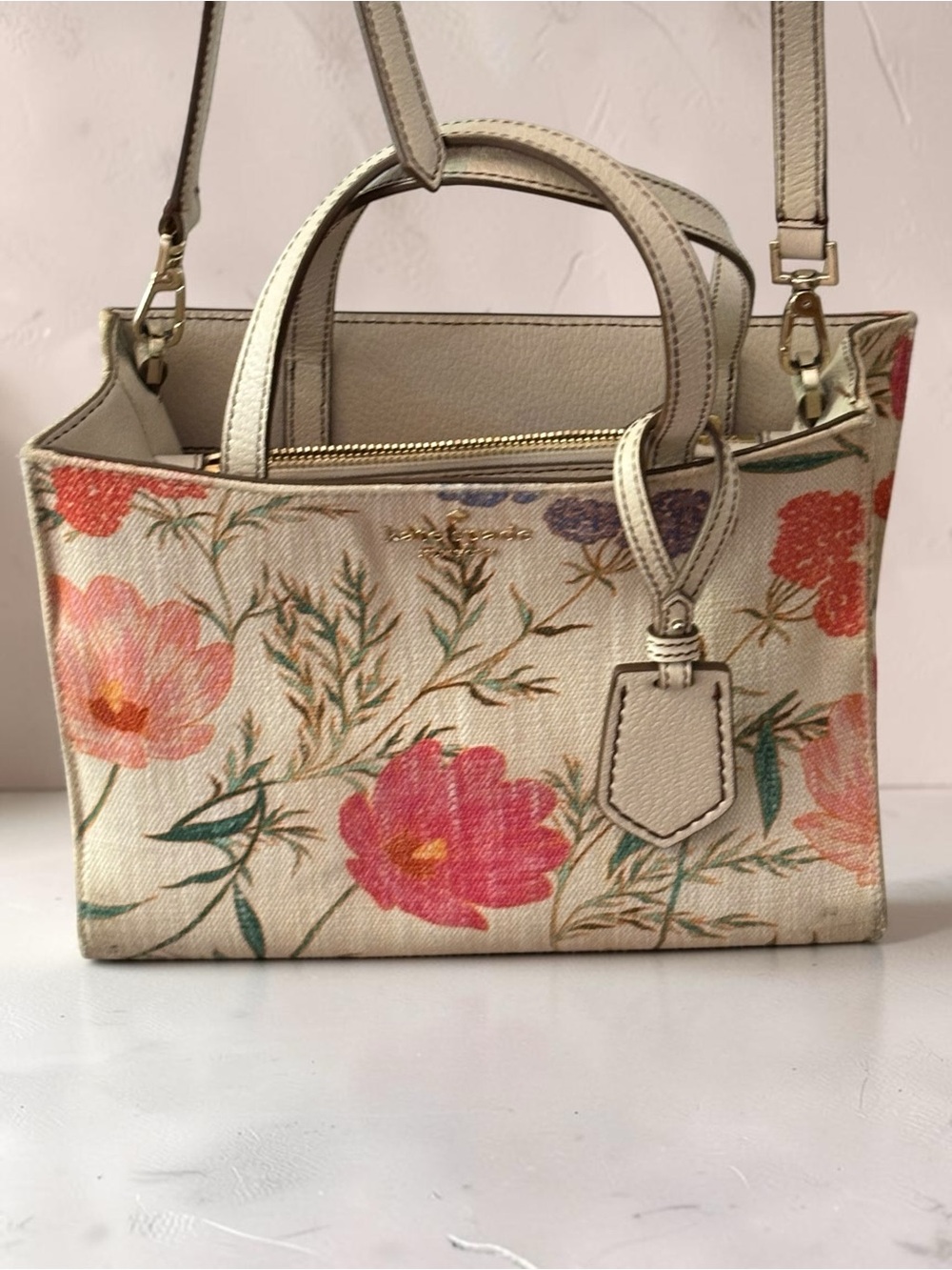 Kate Spade New York Thompson Street Sam floral print linen small satchel bag